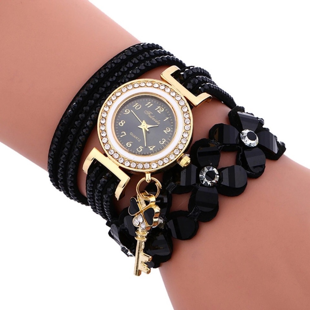 Black Wrap Around Wristband Bracelet Watch